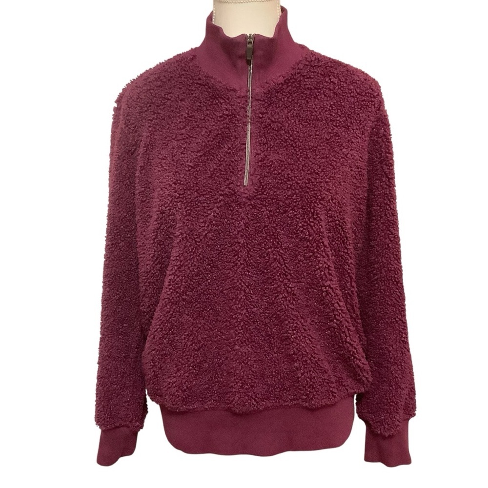 NORTHERN REFLECTIONS DEEP PLUM PURPLE HALF ZIP DEEP PILE FLEECE SWEATER/Size M
